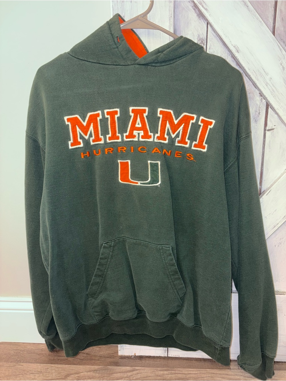Miami Hurricanes Green Pullover Hoodie with Orange Logo